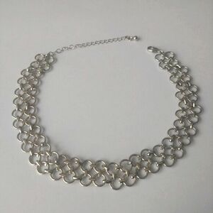Y2K wide chunky silver chain link choker necklace